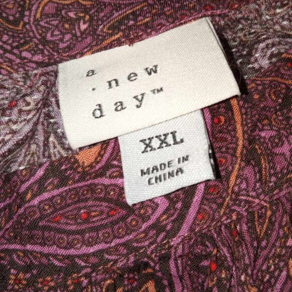 A New Day Burgundy Wine Paisley Long Sleeve Tiered Midi Dress XXL NWOT - Picture 4 of 5